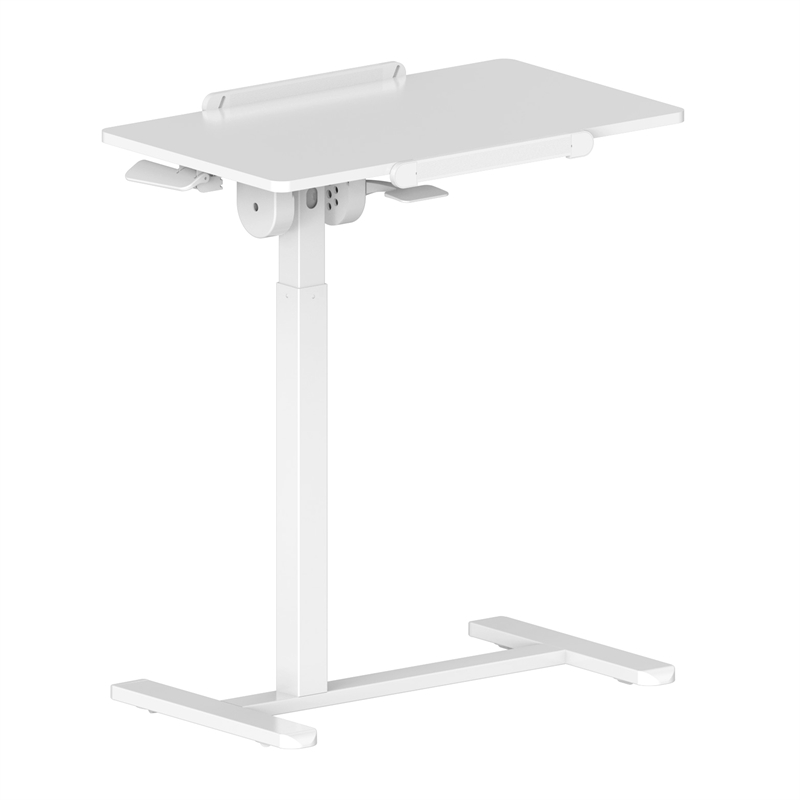 Pemberly Row Sit-to-Stand Rolling Adjustable Laptop Cart in White