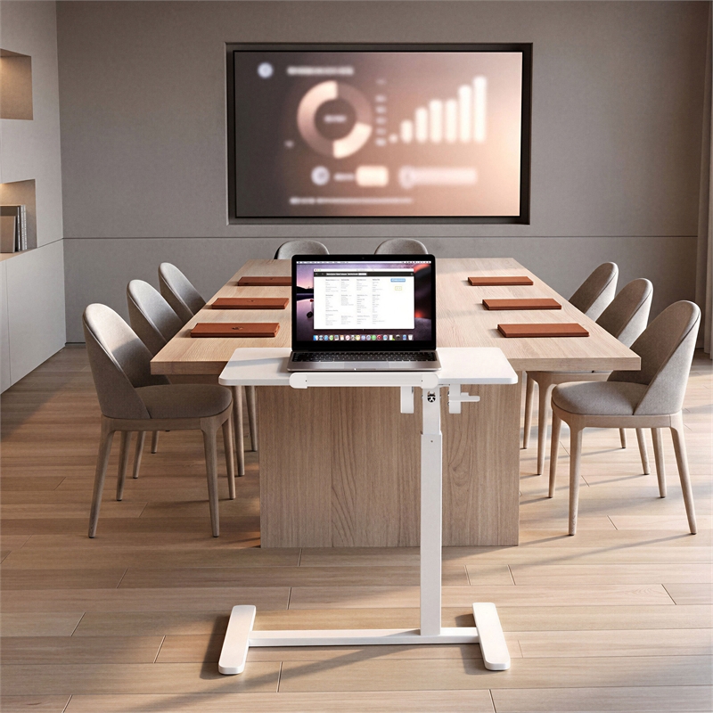 Pemberly Row Sit-to-Stand Rolling Adjustable Laptop Cart in White
