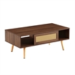 Pemberly Row Modern Walnut Rattan Coffee Table with Wood Legs