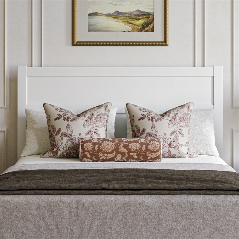 Pemberly Row Queen Mid-Century Panel Solid Wood Headboard in White