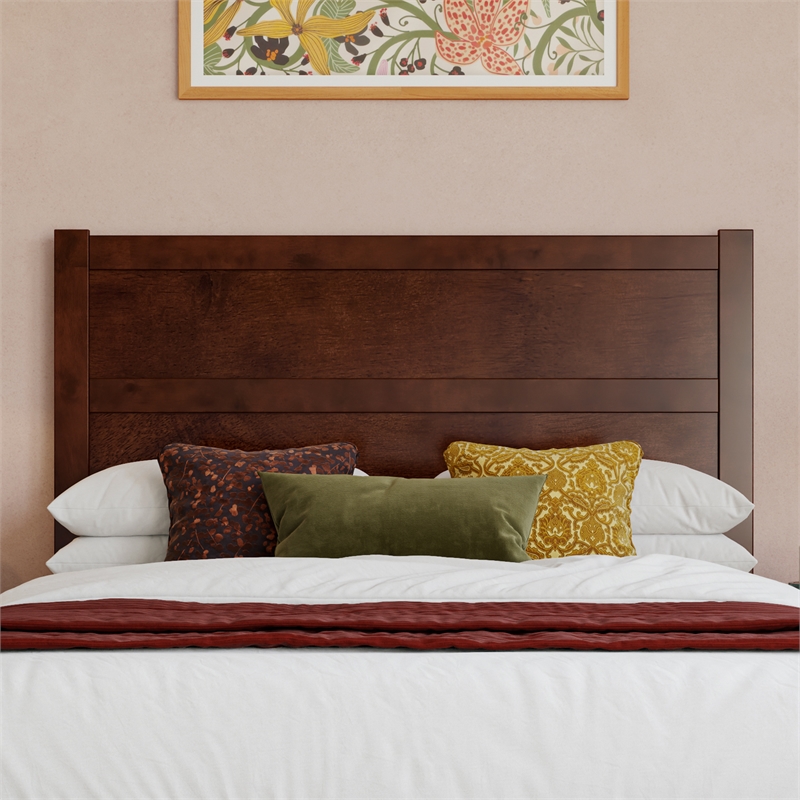 Pemberly Row Full Mid-Century Panel Solid Wood Headboard in Walnut