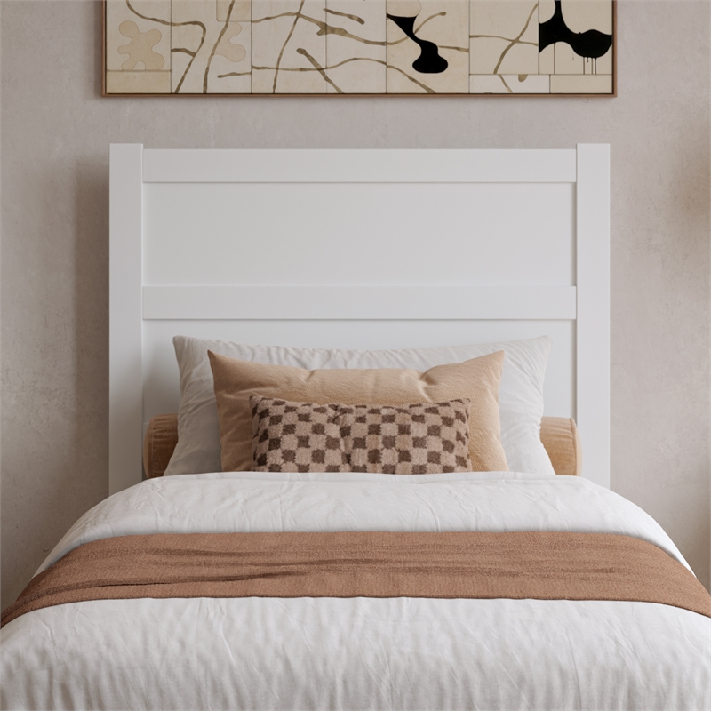 Pemberly Row Twin Mid-Century Panel Solid Wood Headboard in White