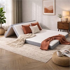 Pemberly Row Contemporary Queen 4&quot Memory Foam Folding Mattress in Gray