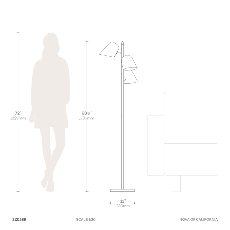 Pemberly Row Culver Tree Floor Lamp in Weathered Brass with Matte Black Shades