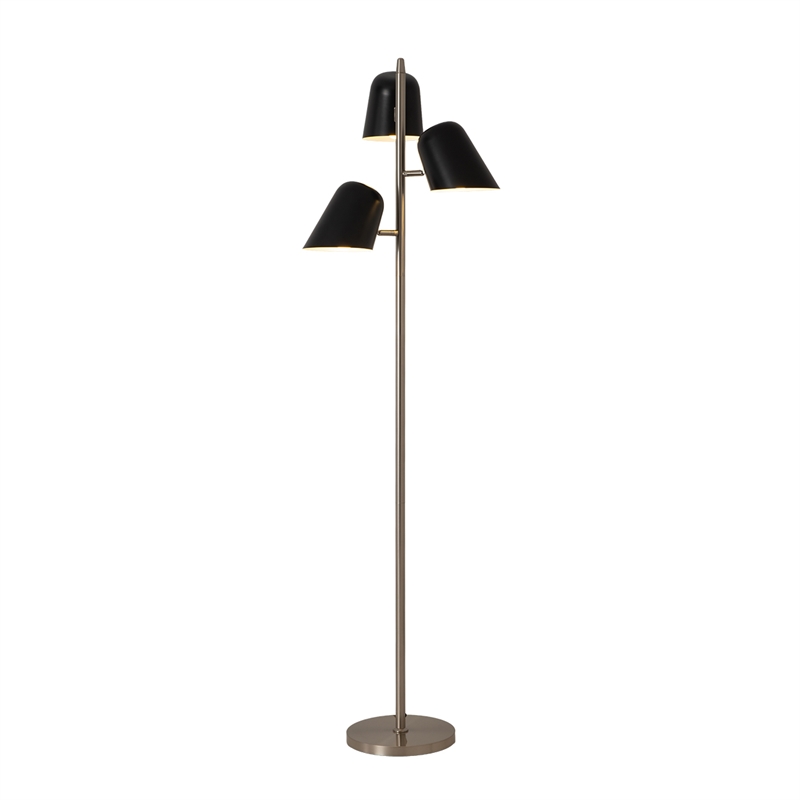 Pemberly Row Culver Tree Floor Lamp in Weathered Brass with Matte Black Shades