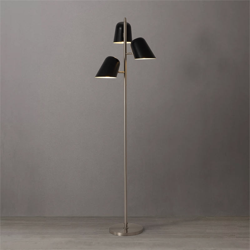 Pemberly Row Culver Tree Floor Lamp in Weathered Brass with Matte Black Shades