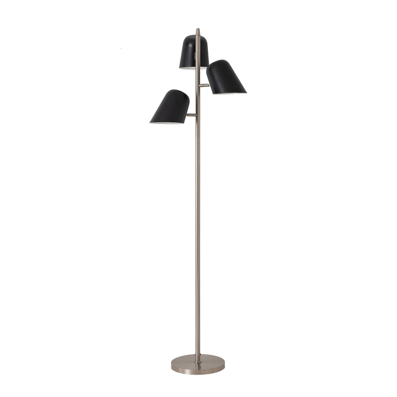 Pemberly Row Culver Tree Floor Lamp in Weathered Brass with Matte Black Shades