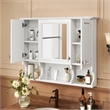 Pemberly Row Wall Mounted White Wood Mirror Medicine Cabinet with Open Shelves