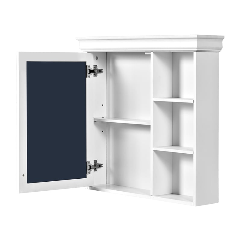 Pemberly Row White Wall Mounted Bathroom Medicine Cabinet with Mirror Storage