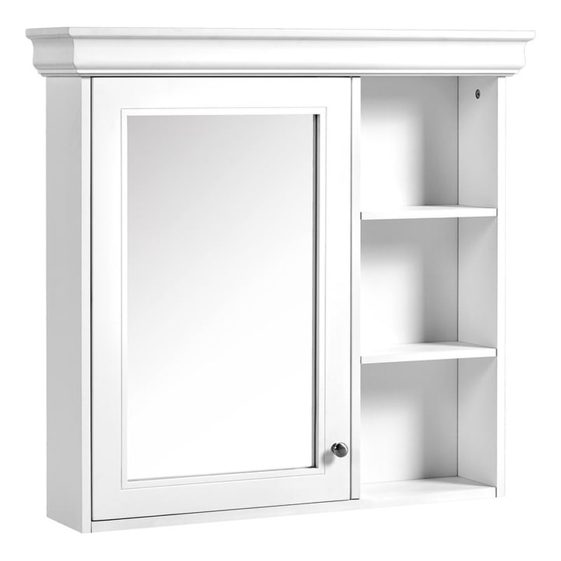 Pemberly Row White Wall Mounted Bathroom Medicine Cabinet with Mirror Storage