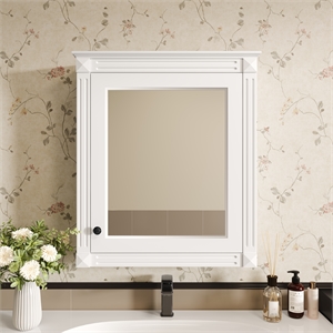 Pemberly Row White Wood Wall Mounted Mirror Medicine Cabinet Bathroom Organizer