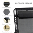 Pemberly Row Folding Reclining Chaise Lounge Chair Steel and Mesh in Black