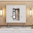 Pemberly Row White Wood Wall Mounted Mirror Medicine Cabinet with 4 Shelves