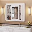 Pemberly Row White Wood Wall Mounted Mirror Medicine Cabinet with 4 Shelves