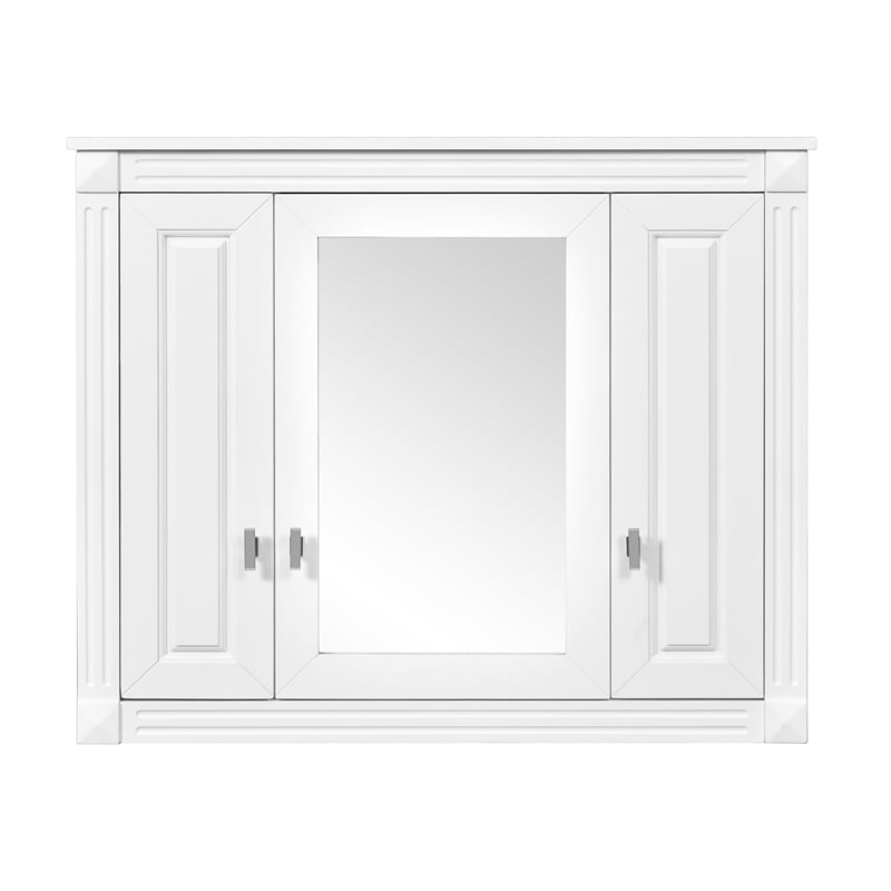 Pemberly Row White Wood Wall Mounted Mirror Medicine Cabinet with 4 Shelves