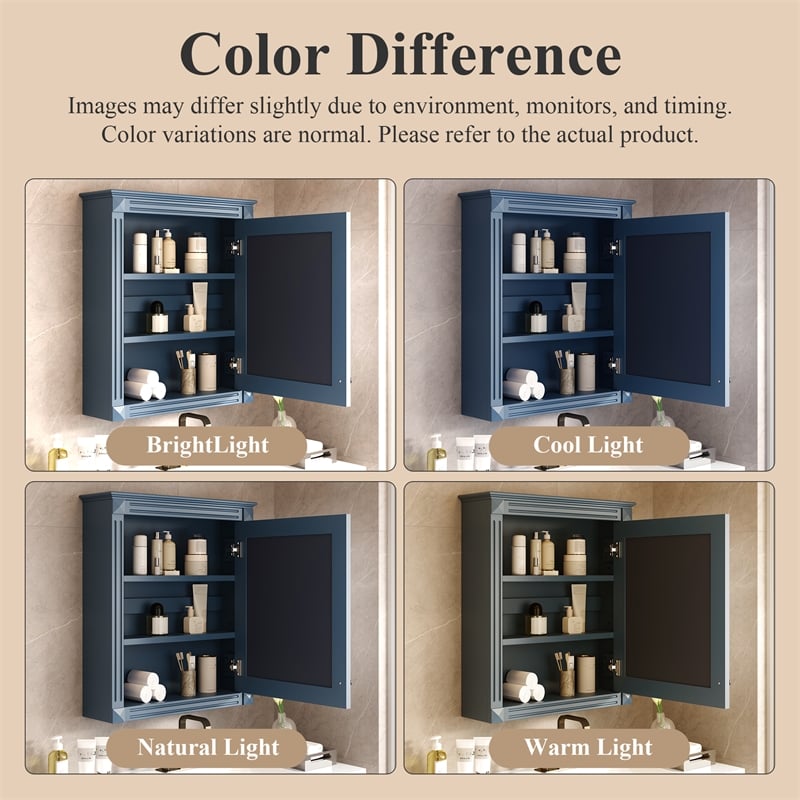 Pemberly Row Blue Wall Mounted Bathroom Medicine Cabinet with Mirror & Shelf