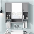 Pemberly Row Gray Solid Wood Bathroom Wall Cabinet with Mirror & Towel Bar