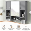 Pemberly Row Gray Solid Wood Bathroom Wall Cabinet with Mirror & Towel Bar