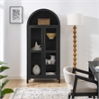Pemberly Row Black Arched Storage Cabinet with LED Light and Glass Shelves