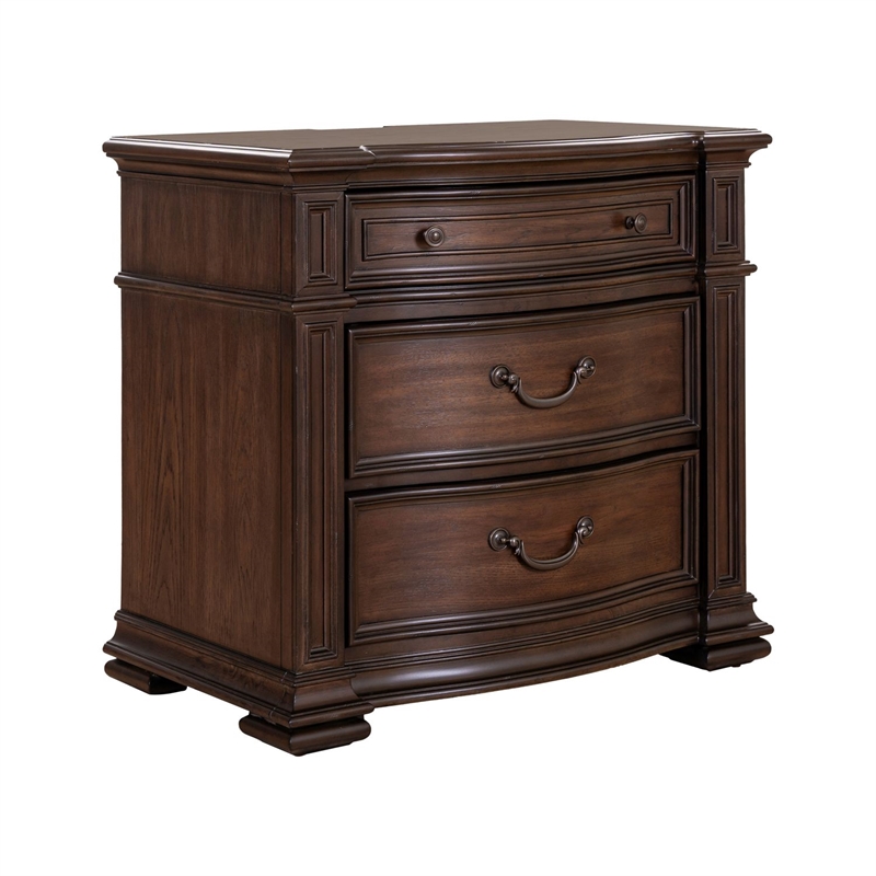Pemberly Row Bedside Chest with AC and USB Charging Station in Brown