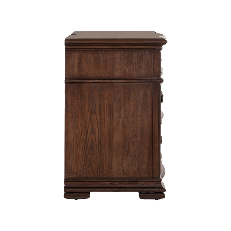 Pemberly Row Bedside Chest with AC and USB Charging Station in Brown