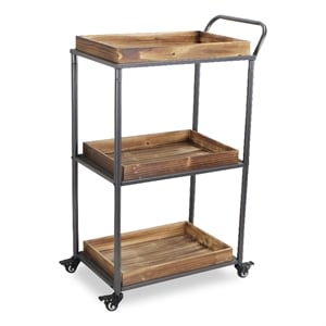 Pemberly Row Contemporary Handcrafted 3 Tier Wheeled Wood Tray Cart