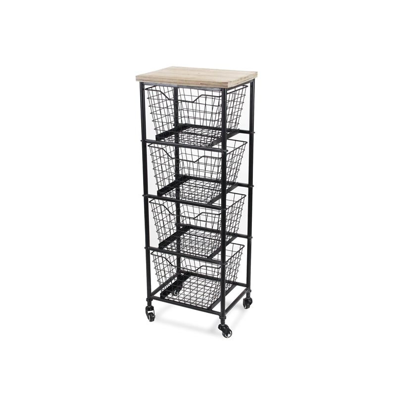 Pemberly Row Contemporary 4 Drawer Wire and Wood Storage Cart
