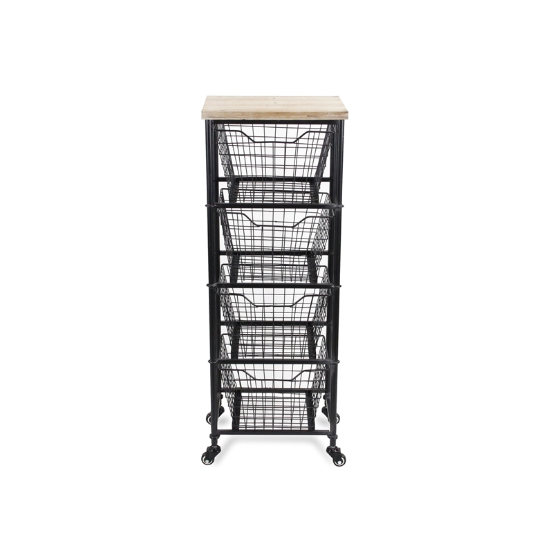 Pemberly Row Contemporary 4 Drawer Wire and Wood Storage Cart