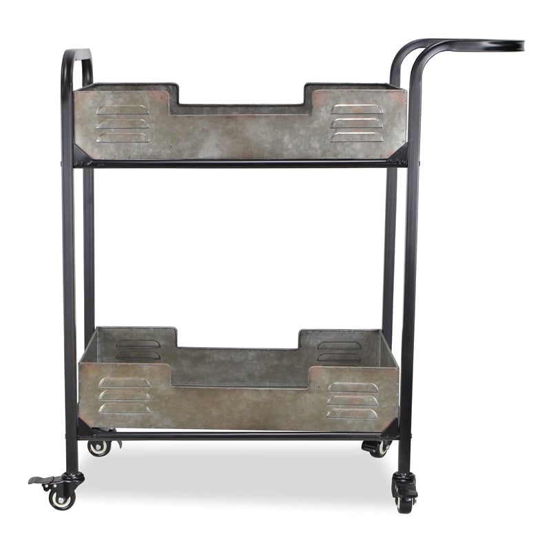 Pemberly Row Contemporary Metal Tray Bar Cart with Locking Wheels