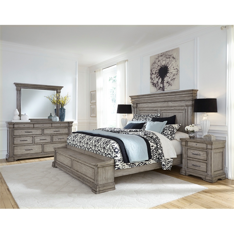 Pemberly Row King Panel Bed with Blanket Chest Footboard in Heritage Taupe