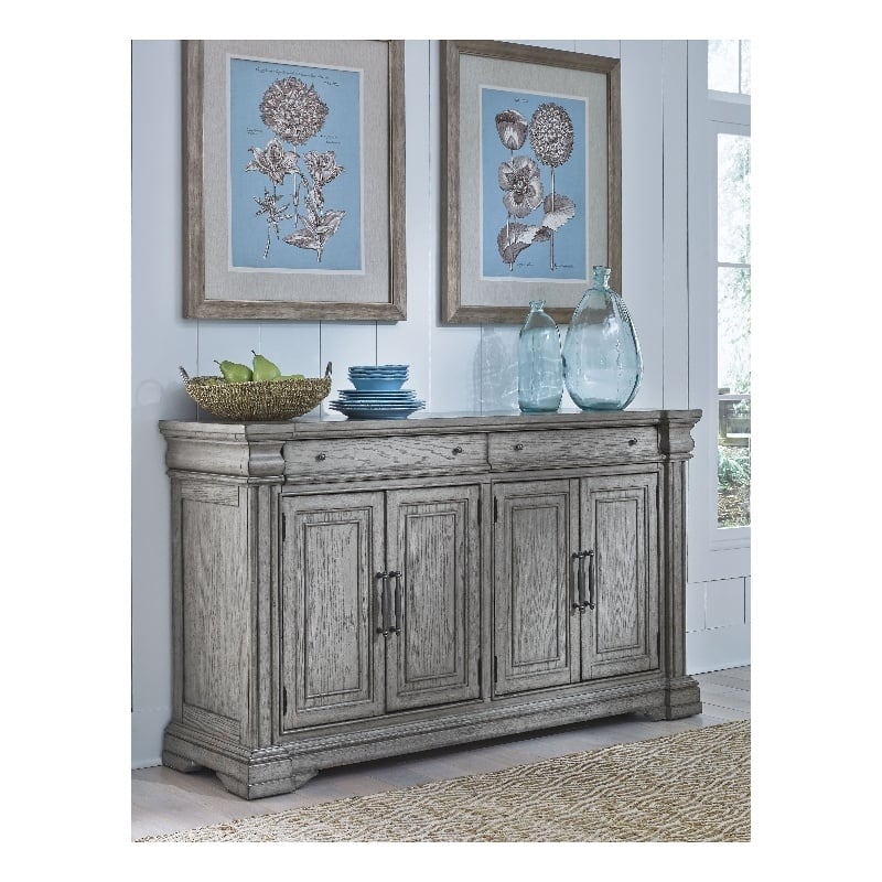 Pemberly Row Farmhouse 4-Doors & 2-Drawers Server in Buff Grey