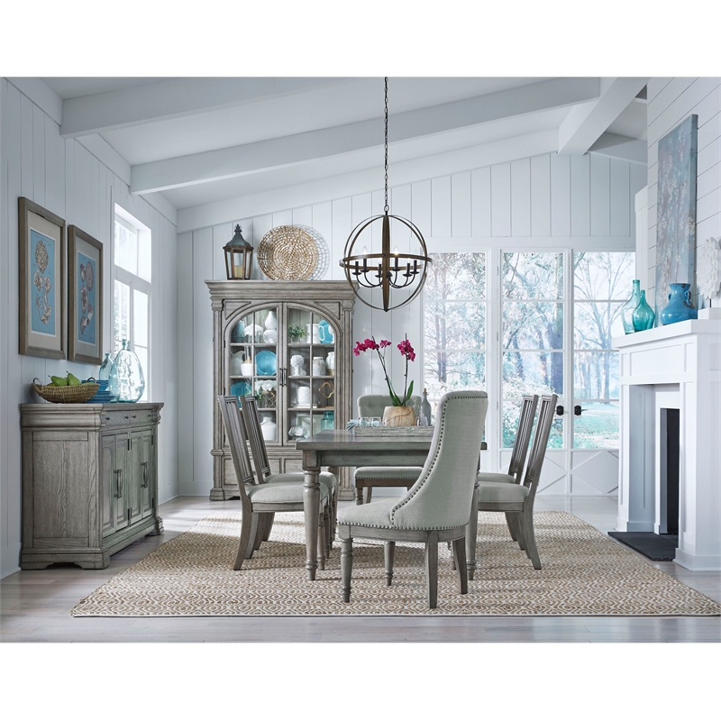 Pemberly Row Modern Farmhouse Leg Dining Table in Buff Grey Finish