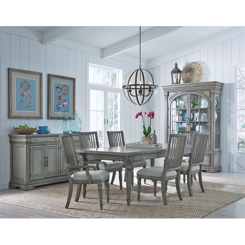 Pemberly Row Modern Farmhouse Leg Dining Table in Buff Grey Finish