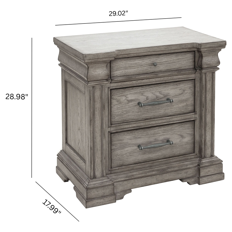 Pemberly Row Contemporary 3 Drawer Nightstand in Heritage Taupe