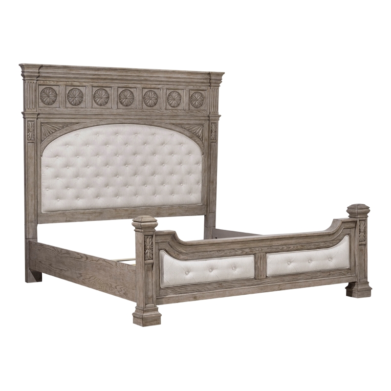 Pemberly Row Contemporary Button-tufted King Panel Bed in French Gray