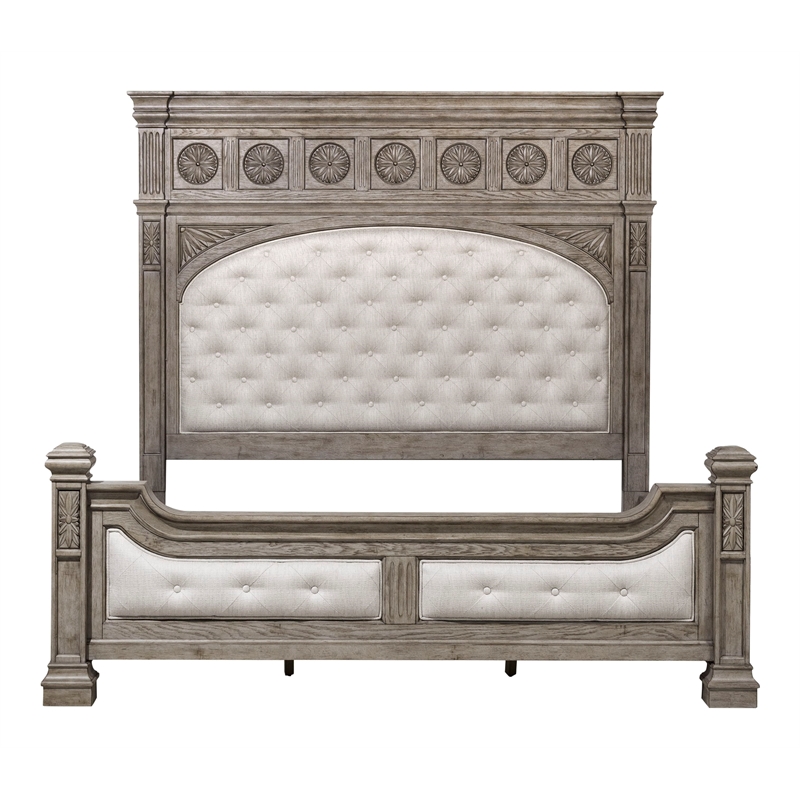 Pemberly Row Contemporary Button-tufted King Panel Bed in French Gray