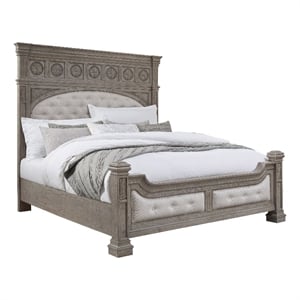 Pemberly Row Contemporary Button-tufted King Panel Bed in French Gray