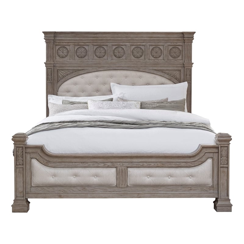 Pemberly Row Contemporary Button-tufted Queen Panel Bed in French Gray