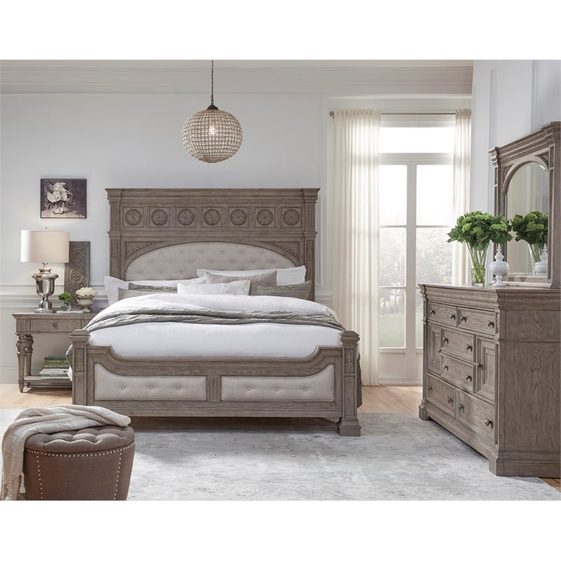 Pemberly Row Contemporary Button-tufted Queen Panel Bed in French Gray