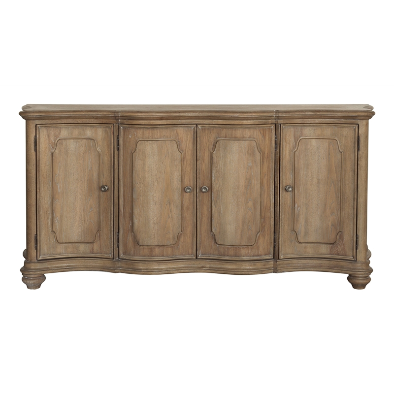 Pemberly Row Contemporary Solid Hardwood 4-Door Buffet in Flax Seed Finish