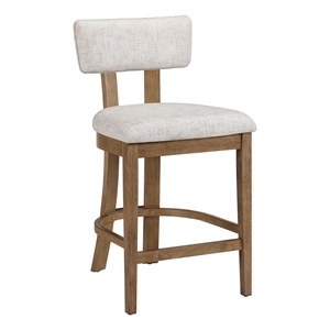 Pemberly Row 26&quot Counter Stool with Linen White Fabric and Medium Oak Wood