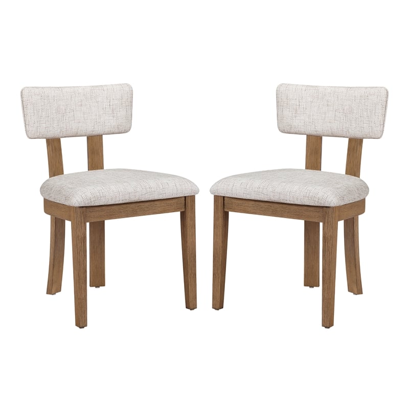 Pemberly Row Dining Chair with Linen White Fabric and Medium Oak Wood