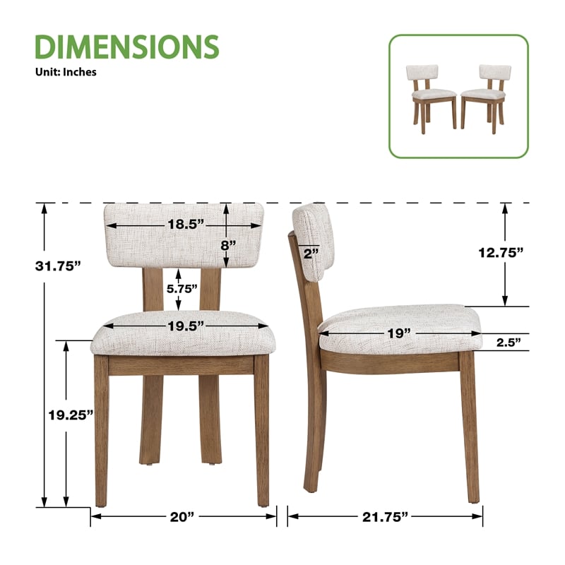 Pemberly Row Dining Chair with Linen White Fabric and Medium Oak Wood