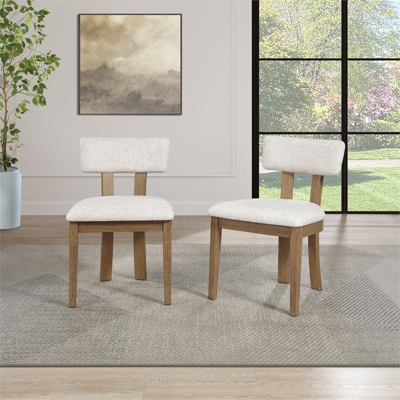 Pemberly Row Dining Chair with Linen White Fabric and Medium Oak Wood