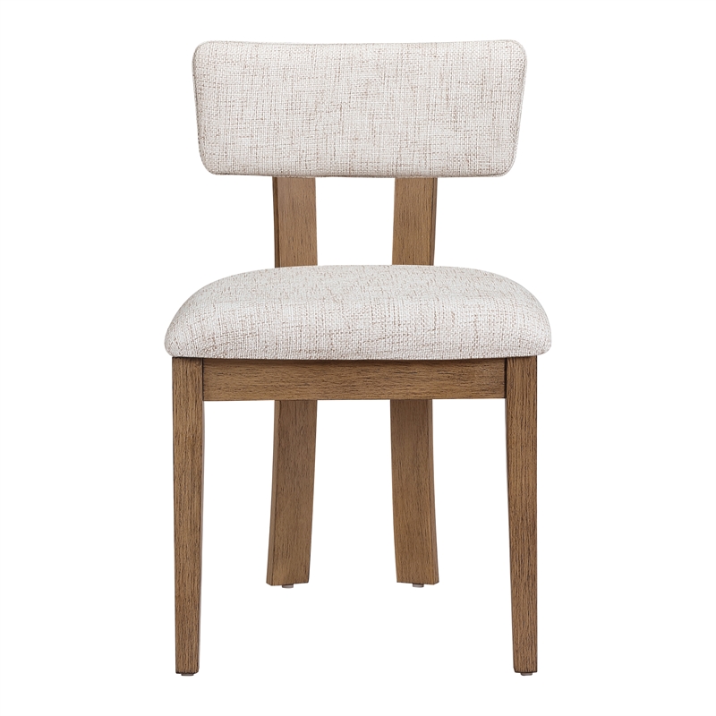 Pemberly Row Dining Chair with Linen White Fabric and Medium Oak Wood