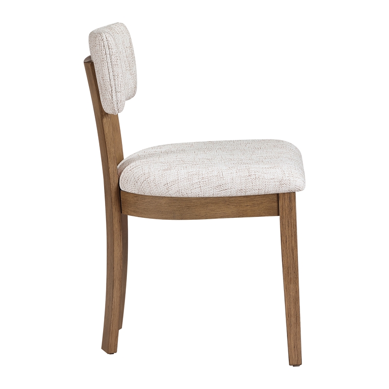 Pemberly Row Dining Chair with Linen White Fabric and Medium Oak Wood