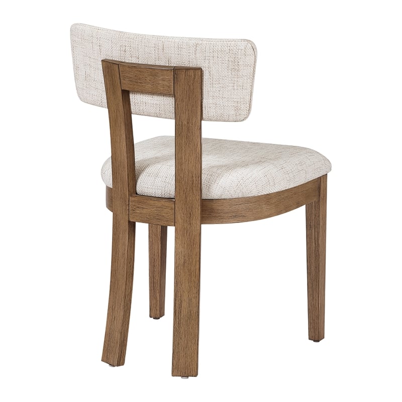 Pemberly Row Dining Chair with Linen White Fabric and Medium Oak Wood