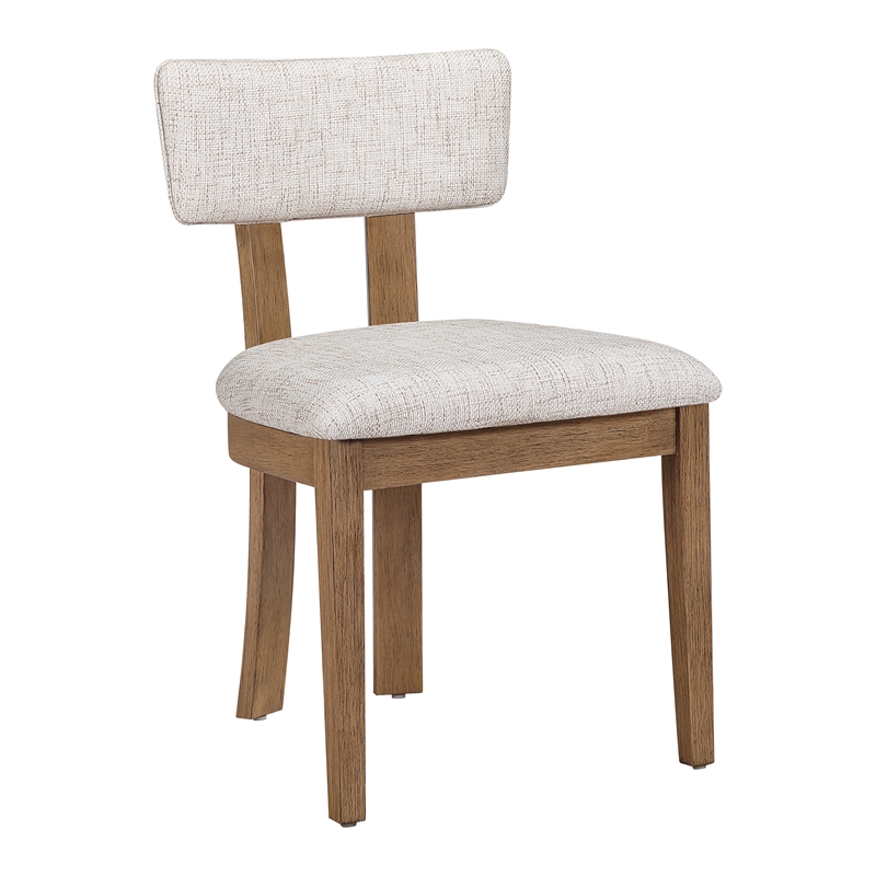 Pemberly Row Dining Chair with Linen White Fabric and Medium Oak Wood