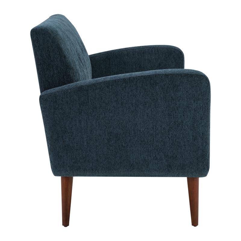 Pemberly Row Loveseat in Navy Fabric with Medium Espresso Finished Legs