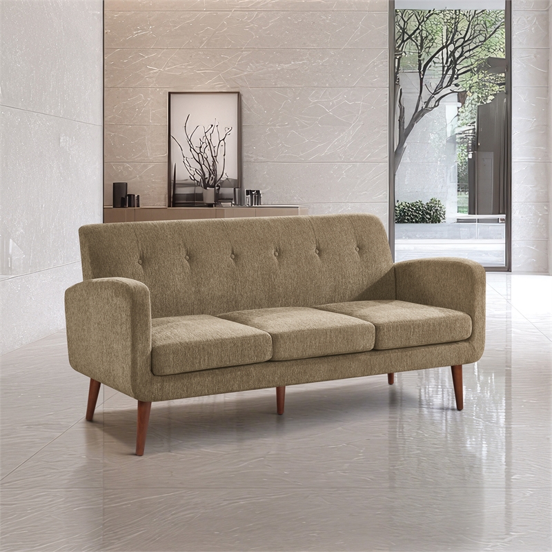 Pemberly Row Loveseat in Taupe Fabric with Medium Espresso Finished Legs